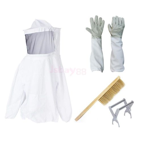 1Set of Beekeeping Jacket Veil Smock Hive Frame Holder Bee Brush Gloves Tool Kit