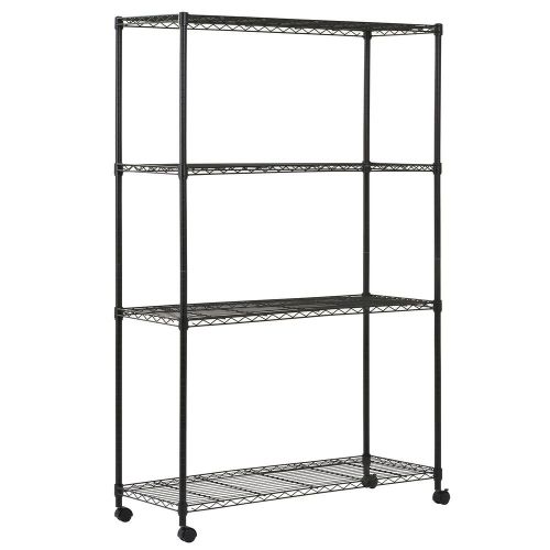 48&#034; W x 72&#034; H x 18&#034; D 4-Shelf Mobile Wire Shelving Unit  Black 298792AB