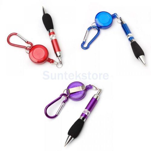 3 mixed retractable red 3-in-1 badge reel pen w/ belt carabiner lanyard clip for sale