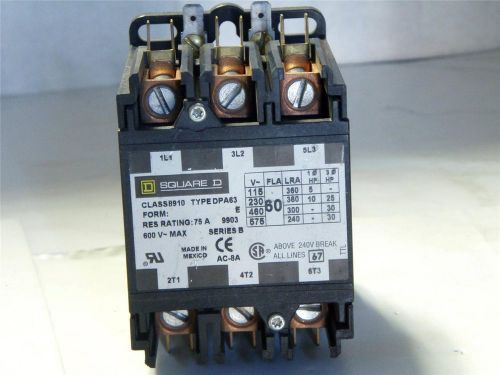 Square D Type DPA63, Definite Purpose Contactor DPA 63 Class 8910    USA SELLER