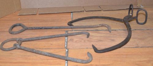 3 logging tools grab hook log dog grabber ice tongs Adirondack collectible lot