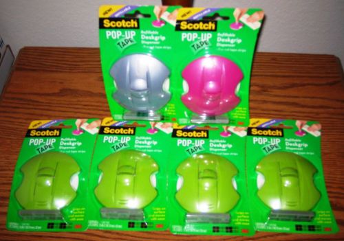 (6) SCOTCH POP UP TAPE REFILLABLE GRIP DISPENSERS &amp; PRE-CUT TAPE STRIP PADS