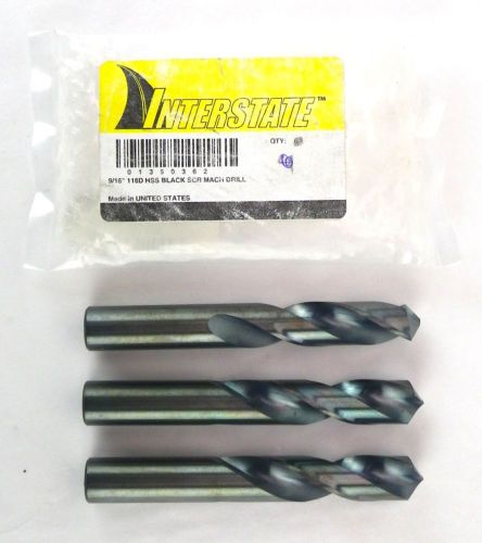 INTERSTATE 9/16&#034; 118 Degree HSS Oxide Screw Machine Drill 3 Pack Made in USA i19