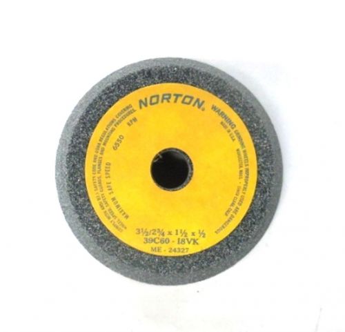 NORTON GRINDING WHEEL 39C60-I8VK, 3-1/2&#034;/2-3/4&#034; x 1-1/2&#034; x 1/2&#034;, RPM 6550