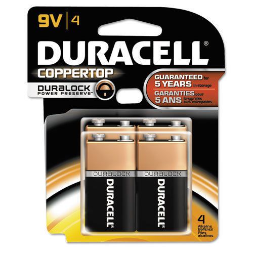 CopperTop Alkaline Batteries with Duralock Power Preserve Technology, 9V, 4/Pk