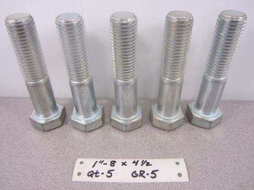 1&#034;-8 x 4-1/2&#034; Hex Cap Screw  Gr. 5 bolts  Qt. - 5  Fastenal Ind.   NOS