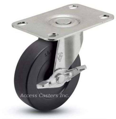 3SPCRSB-108 3&#034; Swivel Caster w/ Brake, Soft Rubber Wheel, 1-3/16&#034; x 2&#034; Top Plate