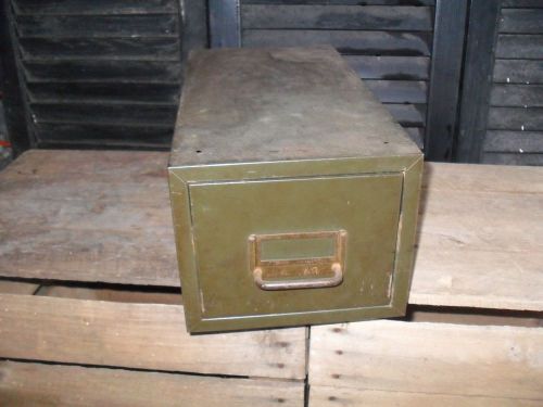 VINTAGE ARMY GREEN METAL DRAWER FILE FILING BOX CABINET