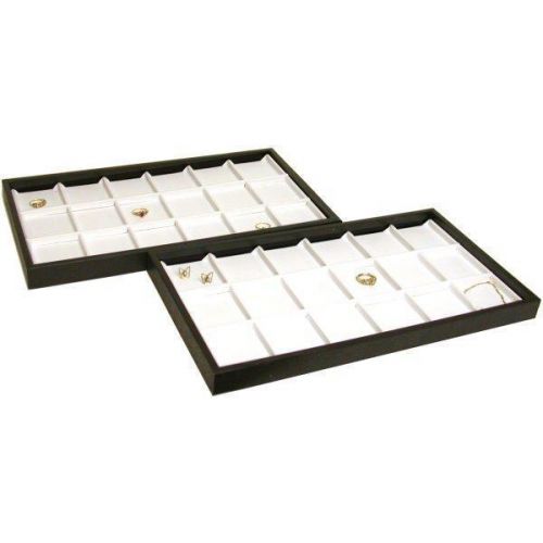 2 white faux leather pocket watch display tray case for sale