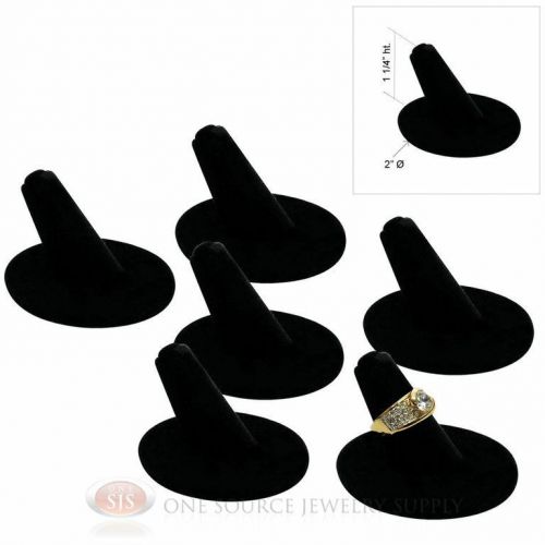 (6) 1 1/4&#034; Single Finger Round Black Velvet Ring Display Jewelry Presentation