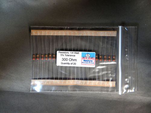 Resistors, carbon film, 1/4 watt, 5%, axial leaded, 300 Ohm - QTY of 20