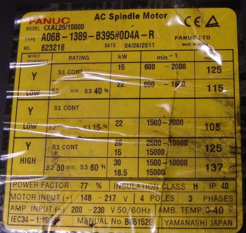 Fanuc AC spindle motor A06B-1389-B395 factory redo