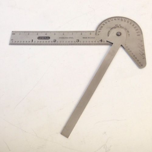 General Hardware No. 16 Mfg 1937 Stainless Steel Protractor Rule