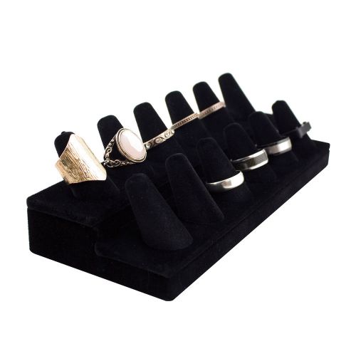 Black Velvet 12 Ring Finger Display Jewelry Showcase Stand