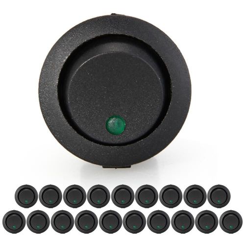 20 Mini Round Green LED Rocker Indicator Switch 3 Pin On-Off 12V DC