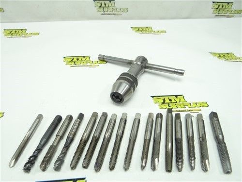 LOT OF 16 HSS HAND TAPS 1/4&#034;-28 NF TO 3/8&#034;-16 W/TAP WRENCH CRAFTMAN BRUBAKER