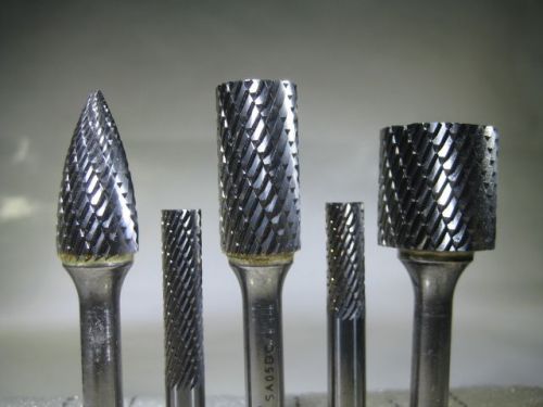 LOT ( 5 ) USA CARBIDE DOUBLE CUT BURS DEBURRING ROTARY BURR ALUMINUM TOOL BITS