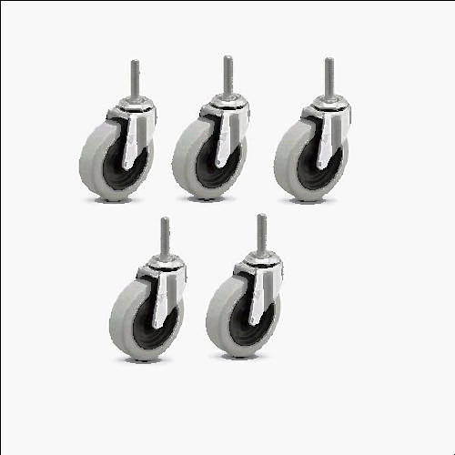caster mounting plate for sale, Set of 5 swivel stem casters w/ 2-1/2&#034; gray rubber wheel &amp; 5/16&#034; threaded stem