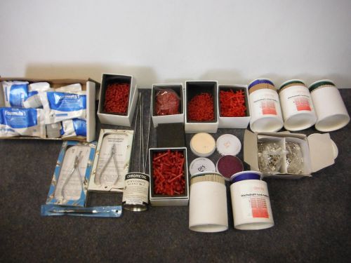 Lot of Misc. dental wax, wax wire on spool, metal implants, misc tools.