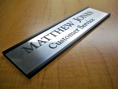 Custom engraved 2x8 door sign name plate / personalized customized brush silver for sale