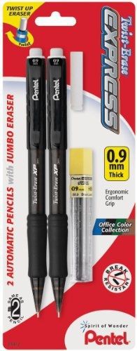 Pentel Twist-Erase EXPRESS Automatic Pencil with Lead and Eraser, 0.9mm, Black