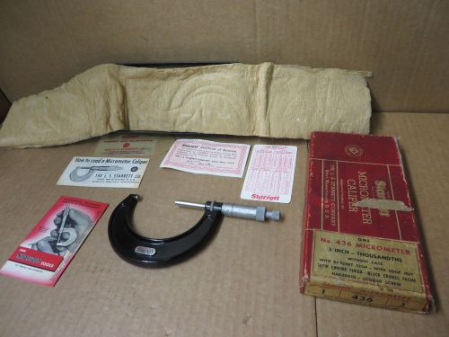 STARRETT MICROMETER # 436RL CALIPER 3&#034; VINTAGE w/ BOX PAPERS WRENCH