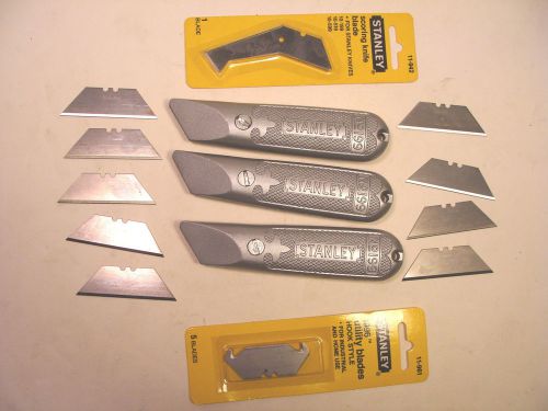 3 NOS Stanley USA HEAVY DUTY UTILITY KNIFE #199 W/Xtra HOOK &amp; SCORING BLADES