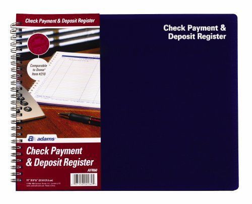 Office Adams Check Payment and Deposit Register 85 x 11 Inches White AFR60 8.5