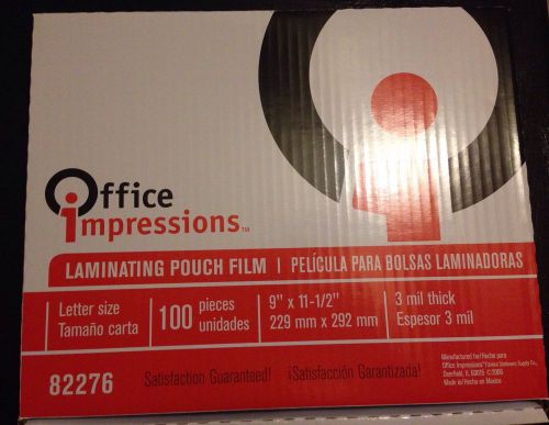 Office Impressions, Laminating Pouches Film , 9&#034; x 11-1/2&#034;, 100 Pack 3 Mil