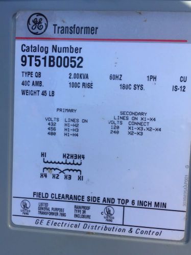 Ge enclosed core &amp; coil transformer cat number 9t51b0052, 3r enclosure, 480v 2kv for sale