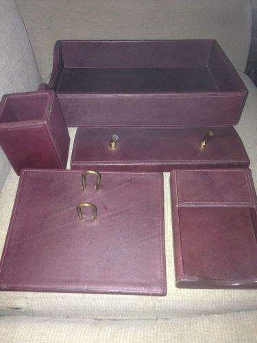 Vintage Schlesinger Leather 5-piece Desk Set, Cordovan Brown, Made In USA