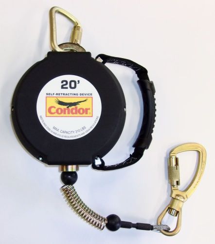 New Condor 20&#039; Self-Retracting Lifeline w/310 lb Weight Capacity Black # 22RT98