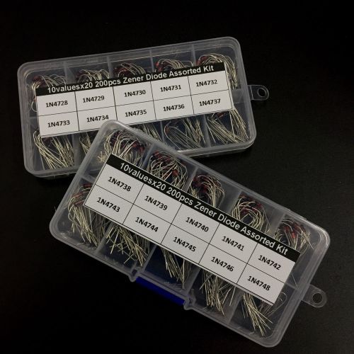 1W ZENER DIODE assorted kit box 20value x10Pcs 1N4728~1N4748 DO-41 3.3V~22V DIP