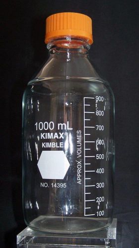 Kimble kimax 1000 ml media storage bottle no 14395 screw cap 9&#034; tall 3.75&#034; dia for sale