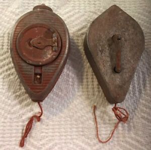 Lot of 2 Vintage Strait-Line Chalk Line Reel/Plumb Bob - Reddish Chalk/Tool