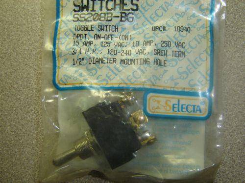 SS208B-BG Selecta Toggle Switch DPDT 125v15a 250v10amp OFF-ON-(ON) 1/2&#034; mtg NOS