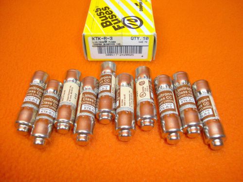 10 lot new buss ktk-r-3 fuse cc ktkr3 ktkr 3 amp 600 volt ac limitron bussmann for sale