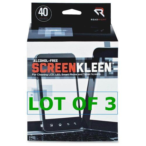 Read Right ScreenKleen Alcohol-Free Wet Wipes LOT OF 3 (40 Per Box) - NEW RR1391