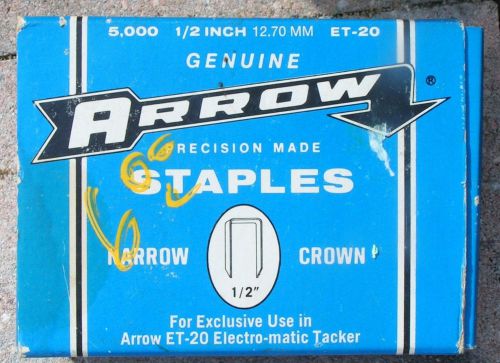 ARROW GENUINE PRECISION MADE ET-20 1/2&#034; (12.70MM) 5,000 NARROW CROWN STAPLES