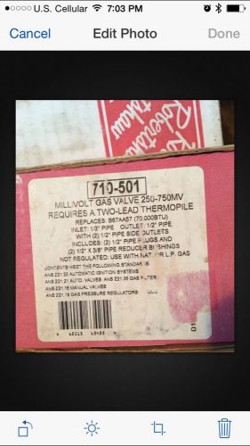 ROBERTSHAW 710-501 MILLIVOLT GAS VALVE 250-750 MV NEW