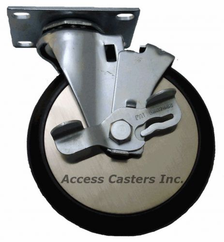 5j25cbsb 5&#034; swivel caster cushion black rubber wheel with brake, 125 lb capacity for sale