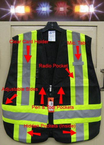 *See ViDEO &amp; PiCS* HI-VISIBILITY REFLECTIVE TRAFFIC SAFETY VEST BLACK HEAVY-DUTY