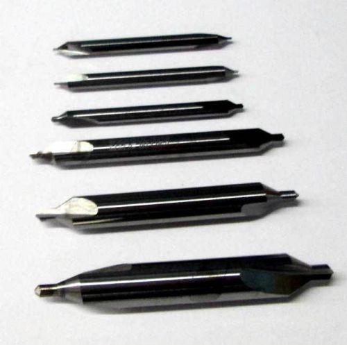 6 Pc  USA Made #00 to #4 x60 Deg Plain Carbide Combined Drill &amp; Countersinks Set