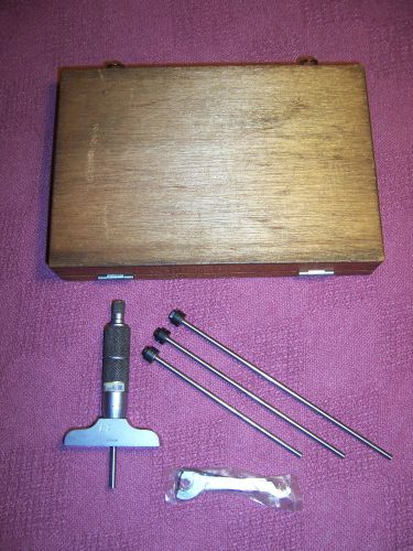 VTG MITUTOYO 0-6&#034; DEPTH RATCHET THIMBLE MICROMETER W/WRENCH ORIGINAL BOX GOOD