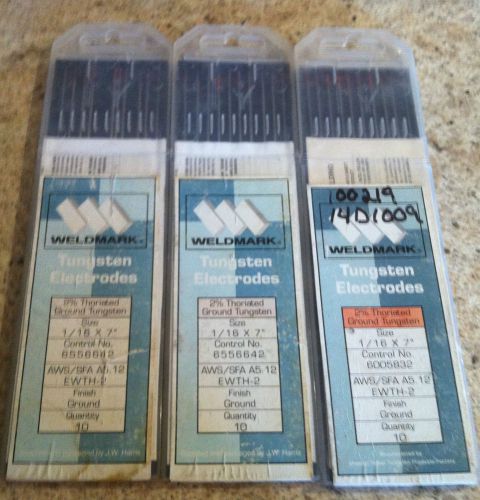 3 PACKS OF 10 EA. Weldmark 2% thoriated ground tungsten electrodes.1/16&#034;