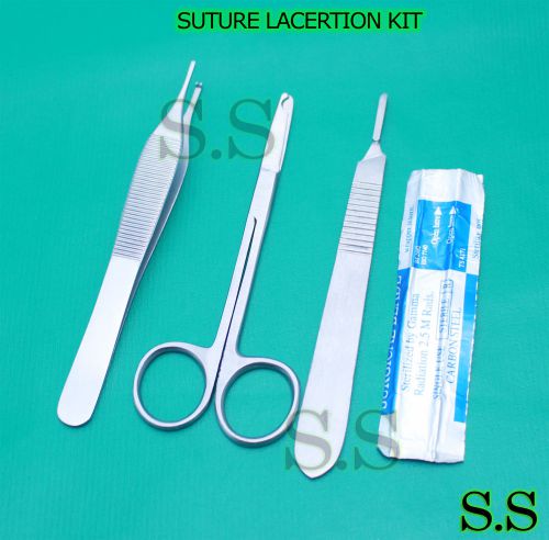 3 PCS SUTURE LACERTION KIT+ADSON TISSUE FORCEP 4.75&#034;+SCLPEL HANDLE #3+5 BLADE#10