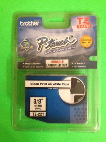 BROTHER P-TOUCH TZ-221 BLACK ON WHITE 3/8&#034; (9mm) LABEL TAPE