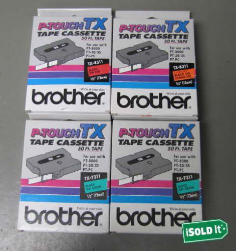 2 NOS BROTHER TX-7311 P TOUCH TX TAPE CASSETTES 50 ft. BLACK ON GREEN+ 2 BONUS