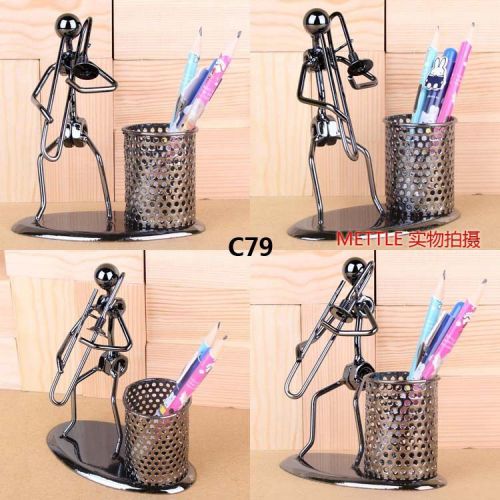 Metal Trombone Pen Holder Pencil Pot Case Gift Desktop Desk Music Decor Toy-C79