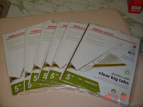 Office Depot 5 Tab Dividers - 81/2 x 11 Clear Big Tabs NIP